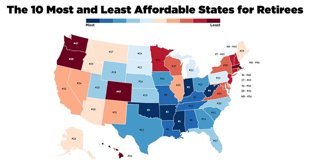 New Social Security Map Splits Retirees Into Winners and Losers — 10 Cities Where You Can Survive, 40 States Where You Can’t. 2 Annual retiree surpluses in the 10 most affordable states