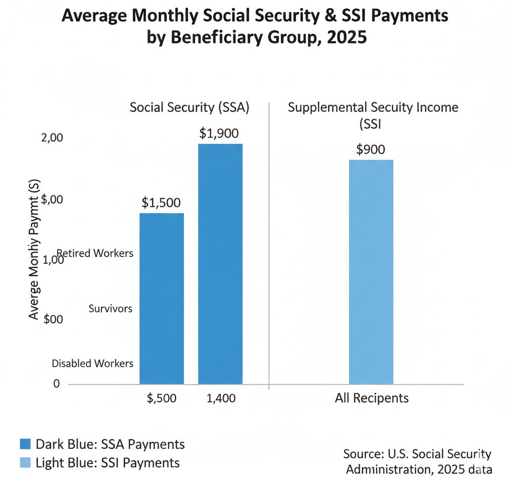 Christmas Week Payments — Which Beneficiaries Could See Checks Above $5,000 3 Average SSA payments-retirees, survivors, disability, SSI