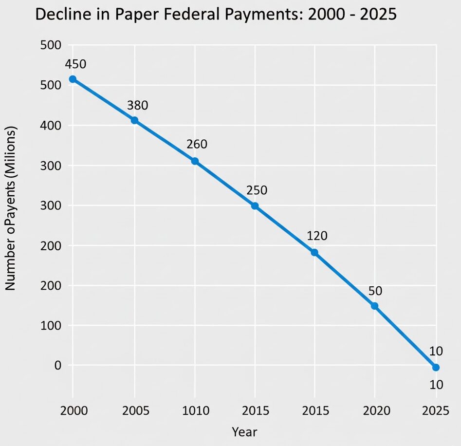 Line chart showing decline in paper federal payments from 2000 to 2025