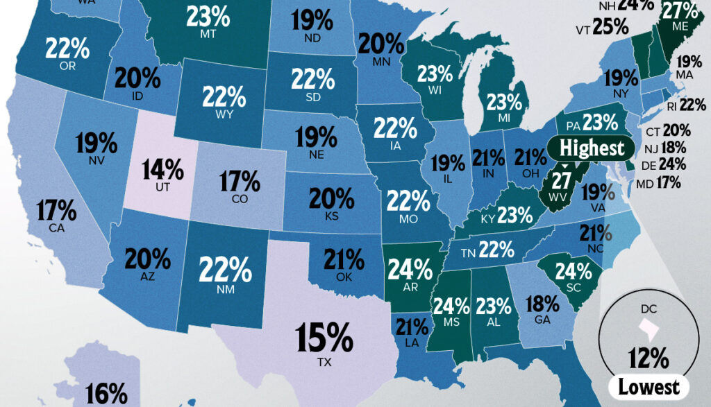 Map of the United States showing states with the largest number of older Americans affected by the Social Security Update