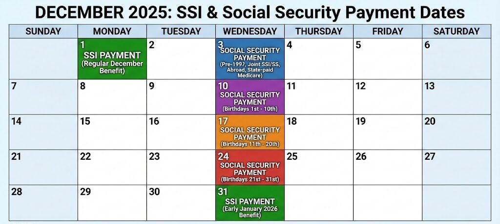 SSI and Social Security payment dates throughout December 2025