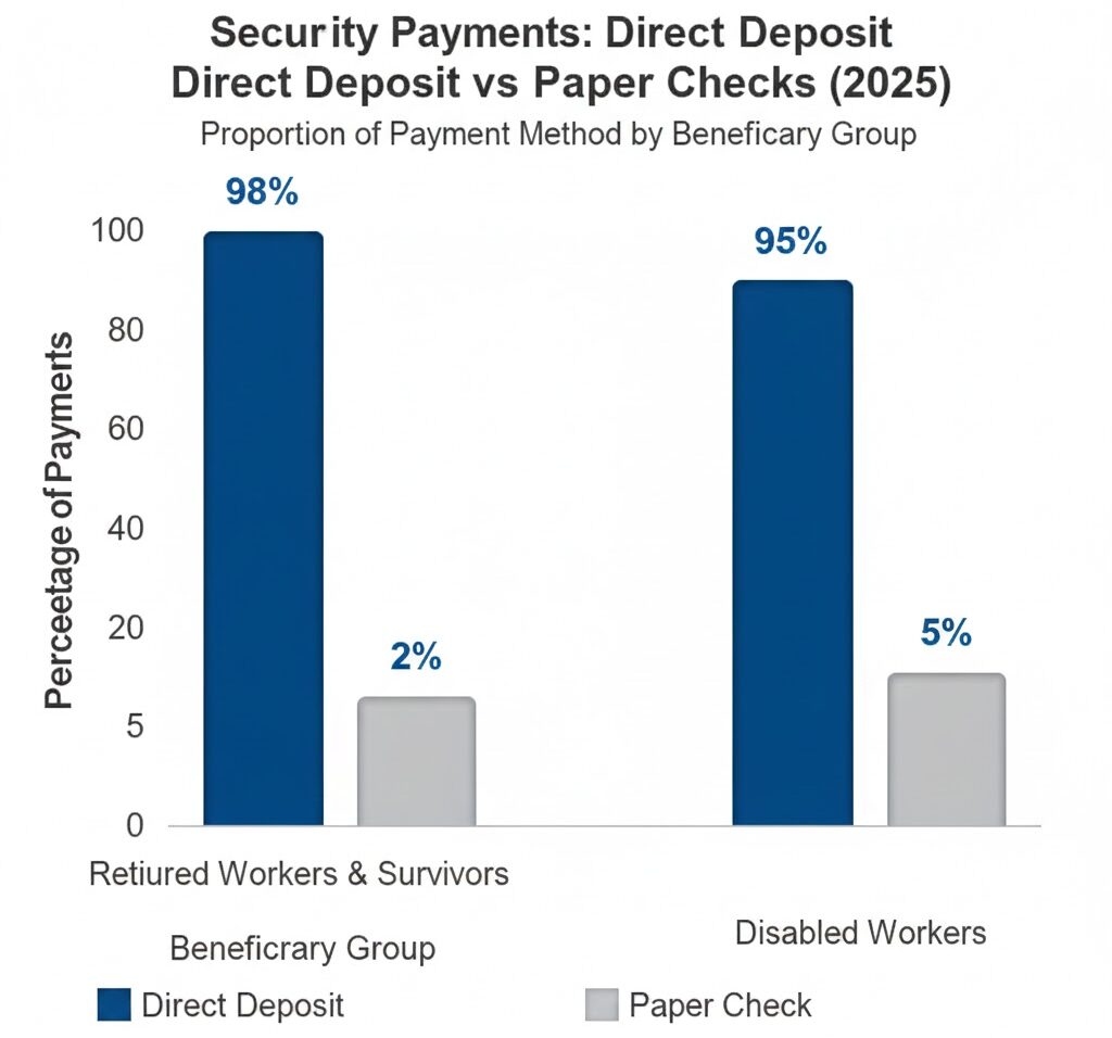 Social Security payments made by direct deposit versus paper checks