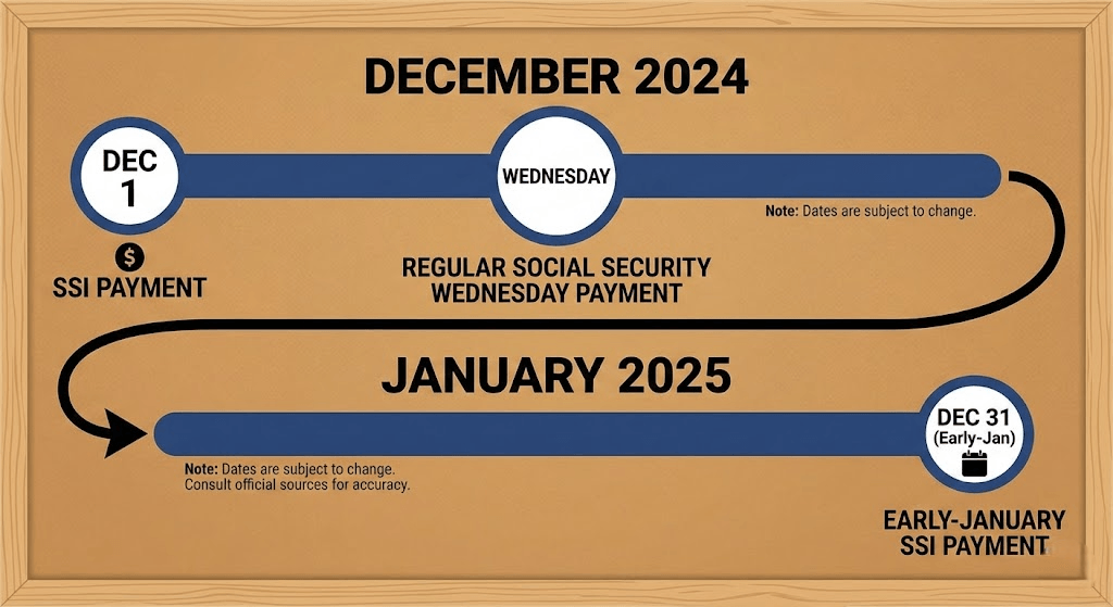 Timeline comparing December 2025 and January 2026 SSI payment dates