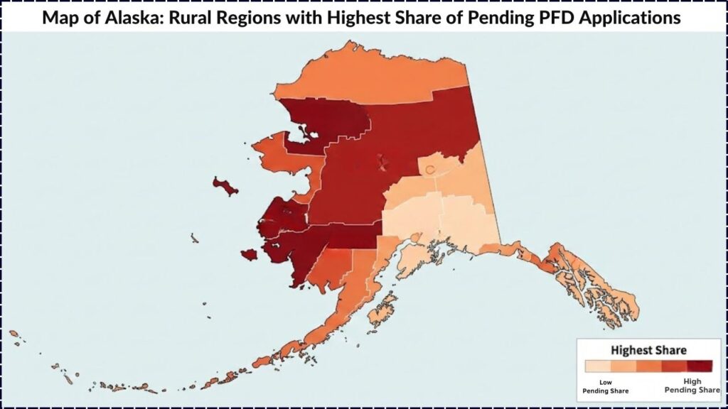 December 18 Marks a New $1000 Direct Payment — Only One State Qualifies 3 Map of Alaska showing rural regions with the highest share of pending PFD applications