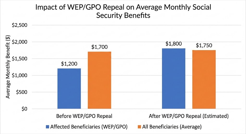 Social Security benefits before and after repeal of WEP and GPO